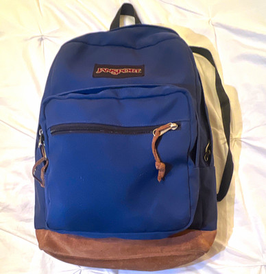 JanSport navy blue w brown suede leather originals backpack