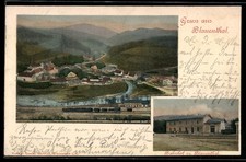 Blauenthal, Totalansicht mit Umgebung und Partie am Bahnhof, Ansichtskarte 