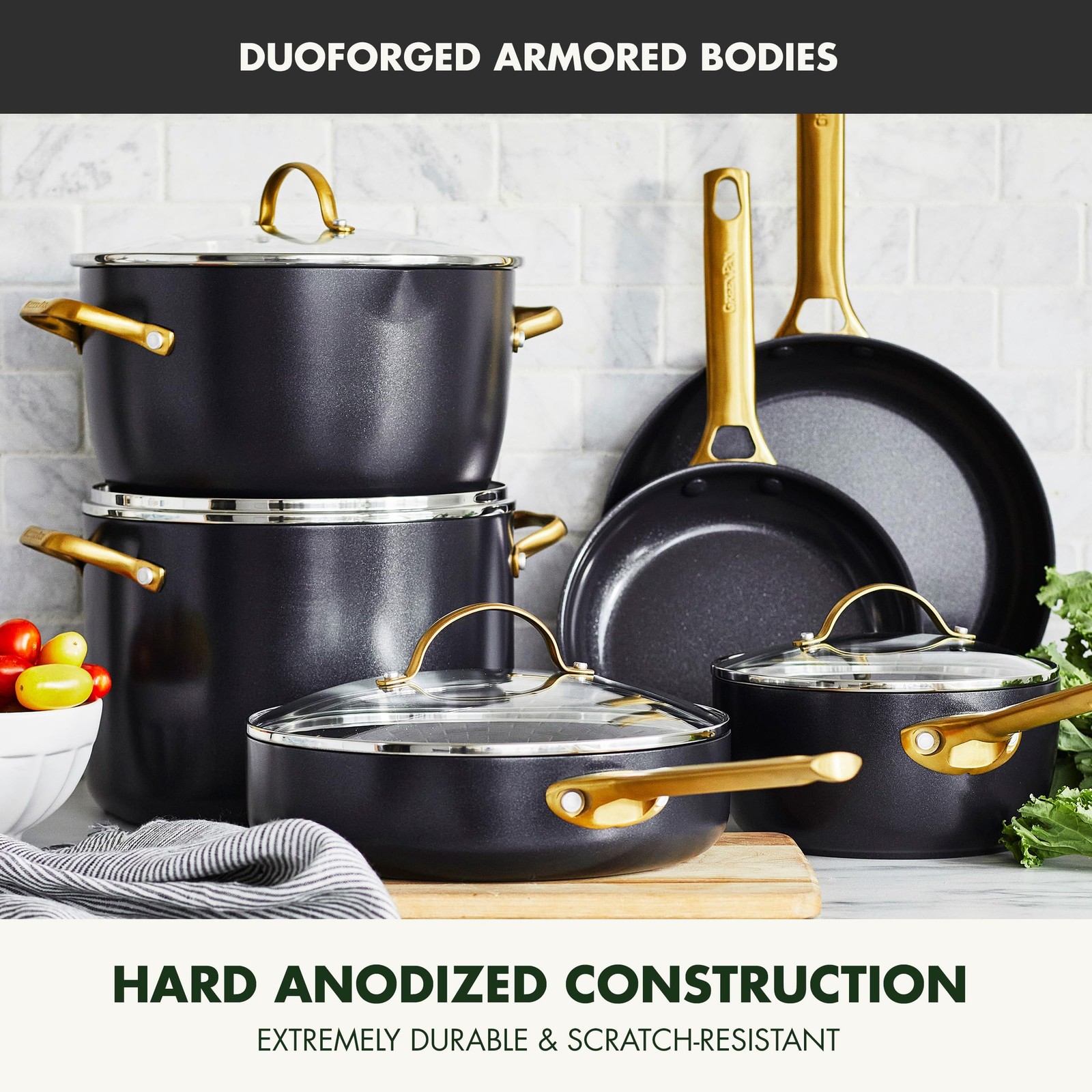 GreenPan Hard Anodized Healthy Ceramic Nonstick 10 Piece Cookware Pots  , Black