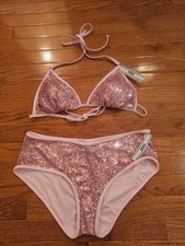 Victoria  s Secret PINK Bling Triangle Bikini Top Boyshort Bikini Bottom Size LA