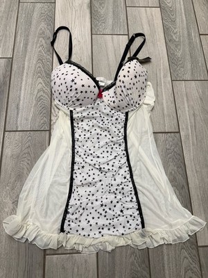 Womens Passions Forever Intimates Black And White Stars Lingerie Size 2XL