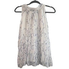 Elena Baldi Made in Italy Silk Tie Back Sleeveless Top White Blue Floral Small