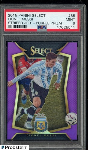2015 Panini Select Purple Prizm Lionel Messi Argentina Striped Jersey /99 PSA 9