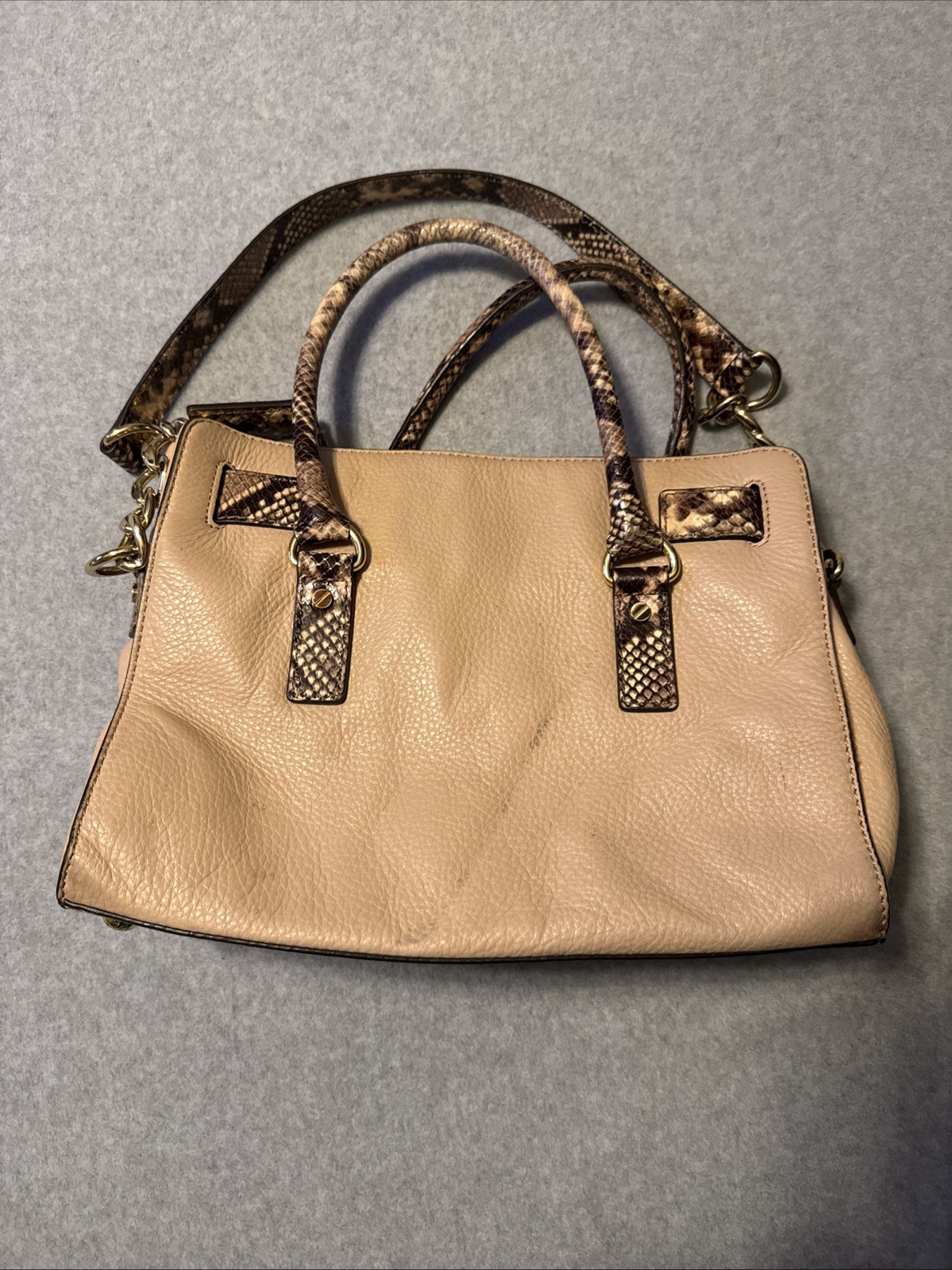 Michael Kors Beige & Python ColorblockMedium Hami… - image 4