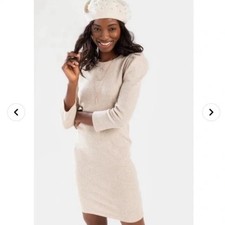 Harper Heritage Beige Puff Sleeve Sweater Dress Neutral Warm Comfy Size M