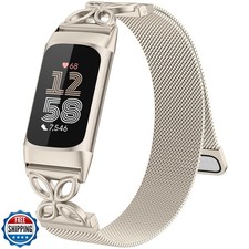 GEAK Metal Strap for Fitbit Charge 5/6, Floral Milanese Loop for Women