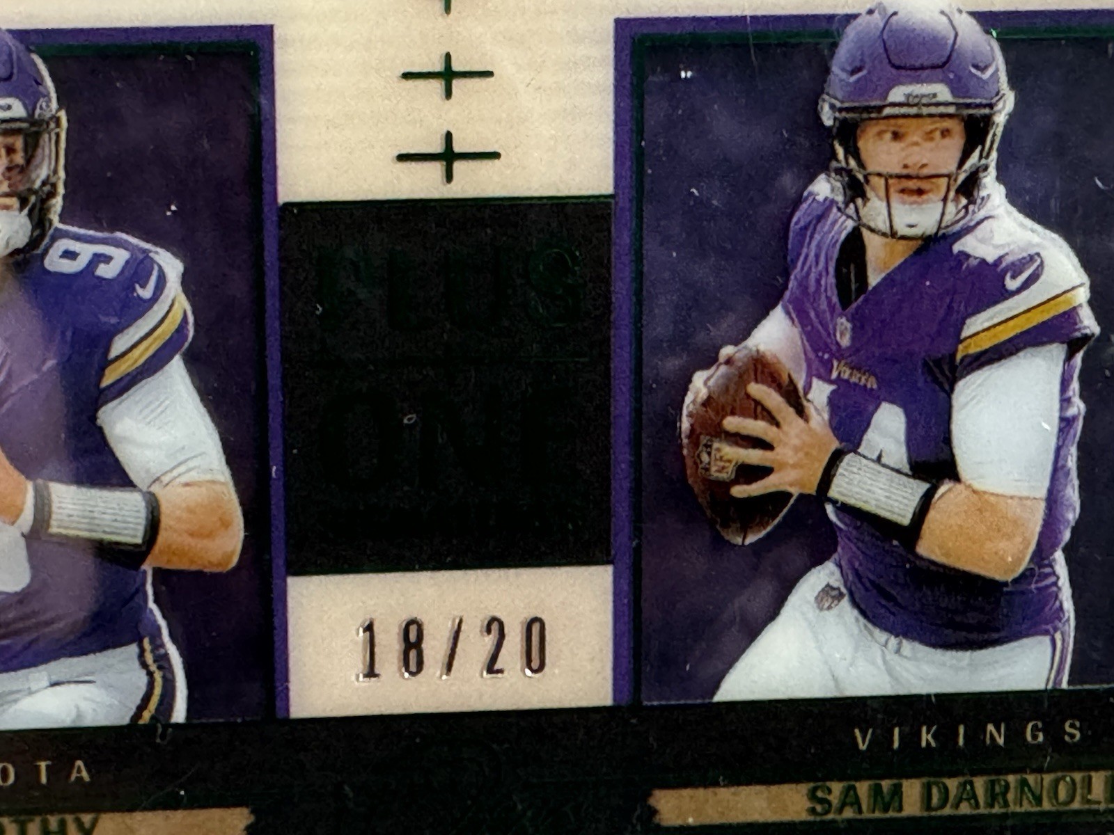2024 Panini One Plus One Signatures Dual Auto Sam Darnold JJ McCarthy /20 Rare view 4