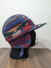 VTG Columbia Fleece Hat S/M Aztec Multicolor Teal USA 80s 90s Gorpcore Utility
