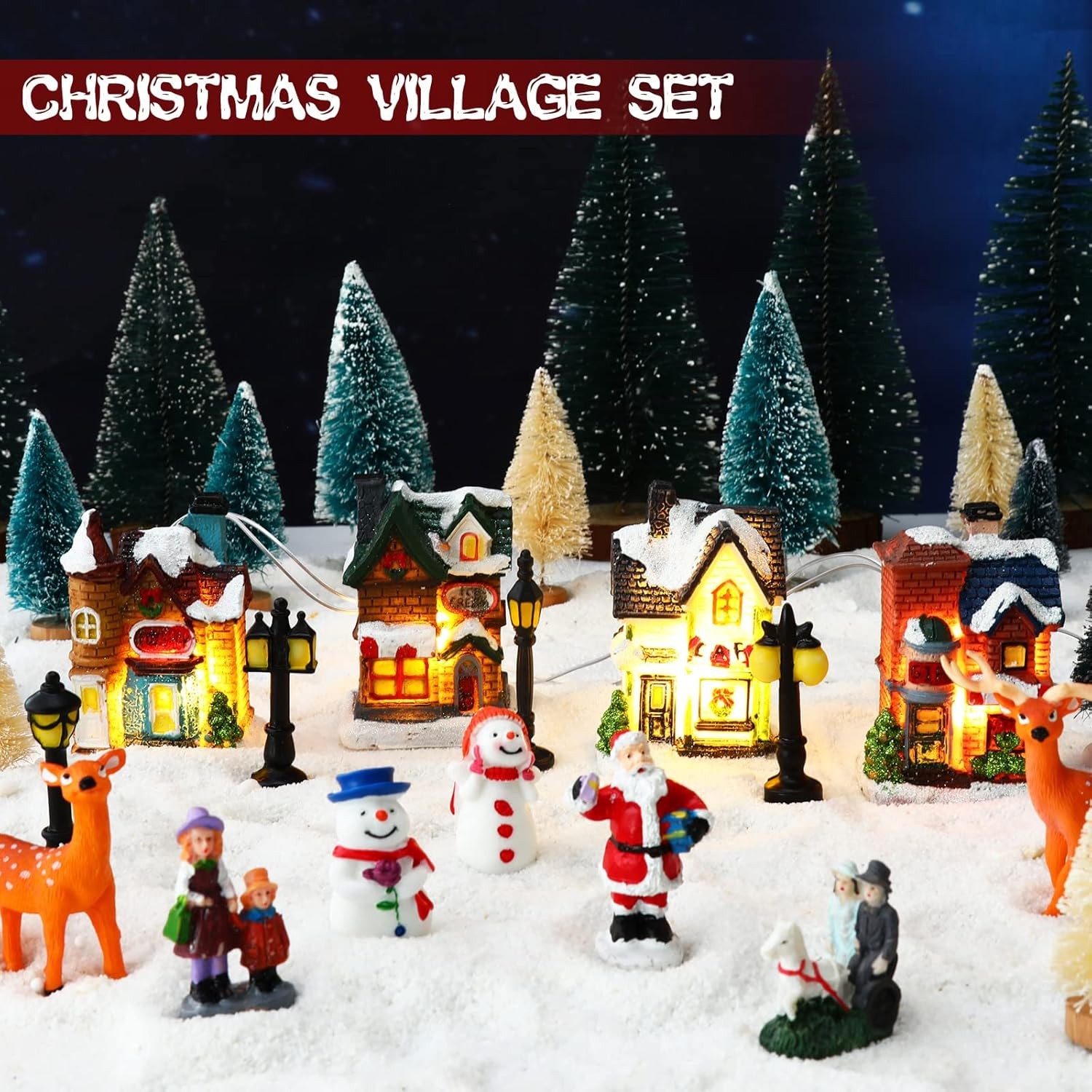 Gerrii 31 Pcs Christmas Village Figurines Decoration Set as pictures shown 