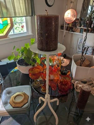 Mid Century Heavy Wrought Iron 24'' Twisted Brutalist Candle Stand MCM