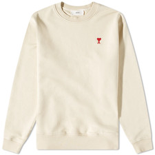 AMI Paris Ami De Coeur Crewneck Sweatshirt, Style USW001.730, Size S, Vanilla
