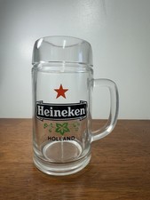 Vintage Heineken Holland Heavy Duty Glass Beer Stein Mug 8”Tall 1/2 Liter