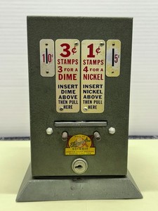 Schermack 3 cent 1 cent Stamp Machine - with original lock - unlocked - no key