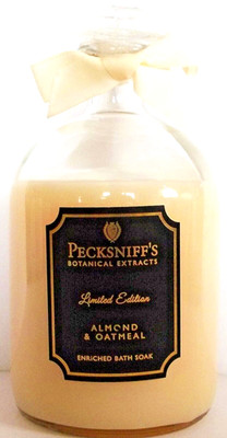 PECKSNIFF'S Enriched Bath Soak ALMOND & OATMEAL, Glass Bottle, 33.8 oz., NEW