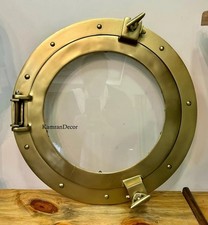 Aluminum Porthole Wall Mirror, Nautical Brass Antique Finish 17"