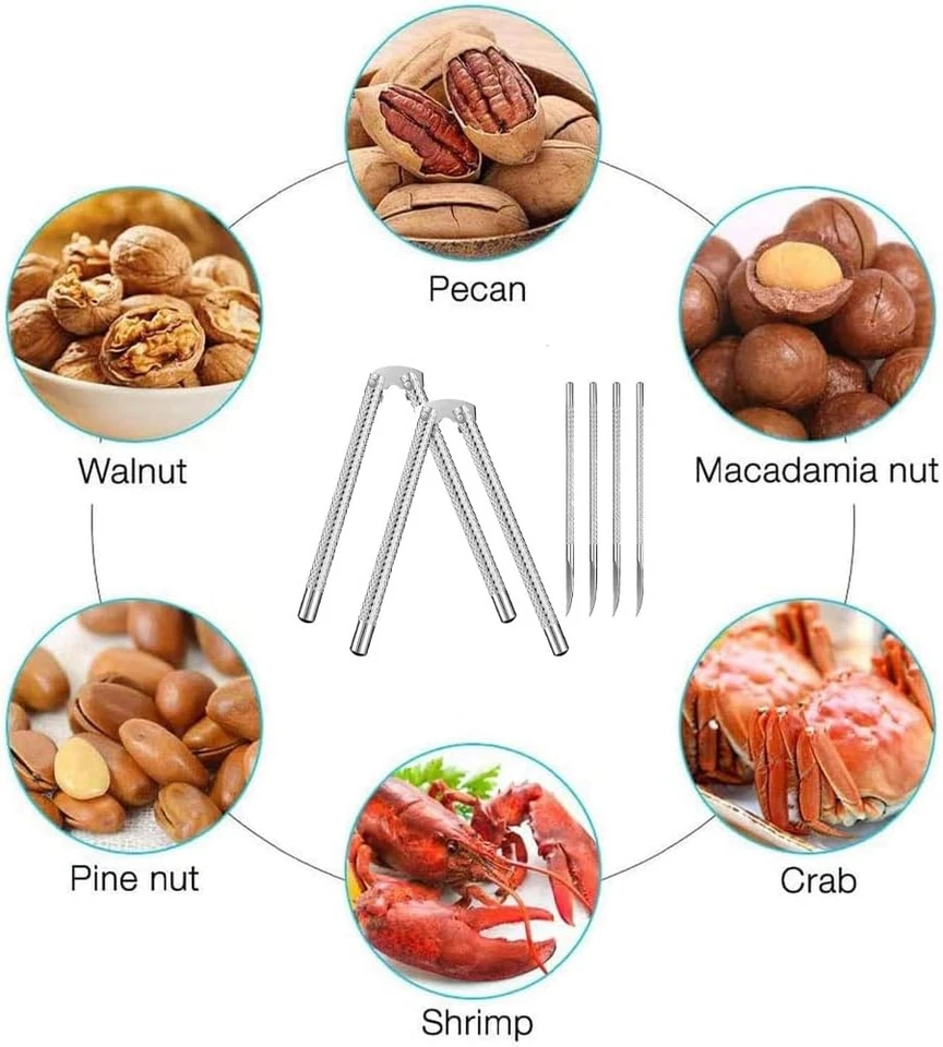 Nut Cracker 2Pcs and 4 Picks,Stainless Steel Nut Cracker Tool Set for Seafood Cr - Image 4 of 4