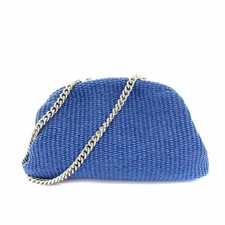 Loulou Willoughby Blue 2Way Clutch Shoulder Basket Bag Chain Damask Used