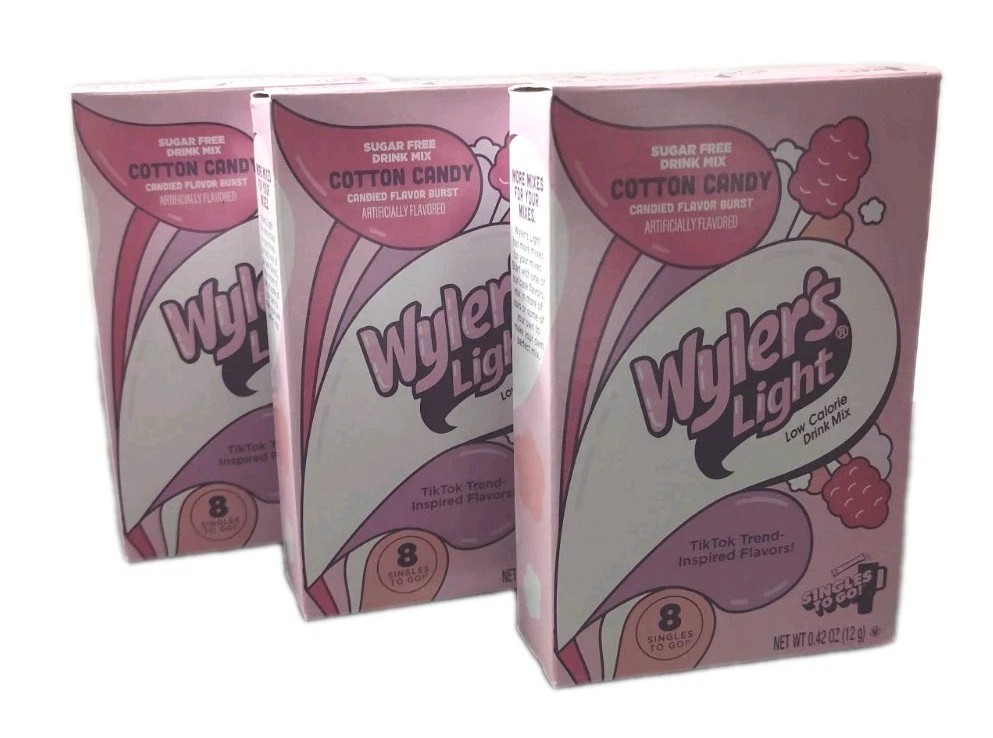 (3-Boxes) Wylers Light Tiktok Inspired COTTON CANDY Drink Mix, 8-Sticks Per Box 