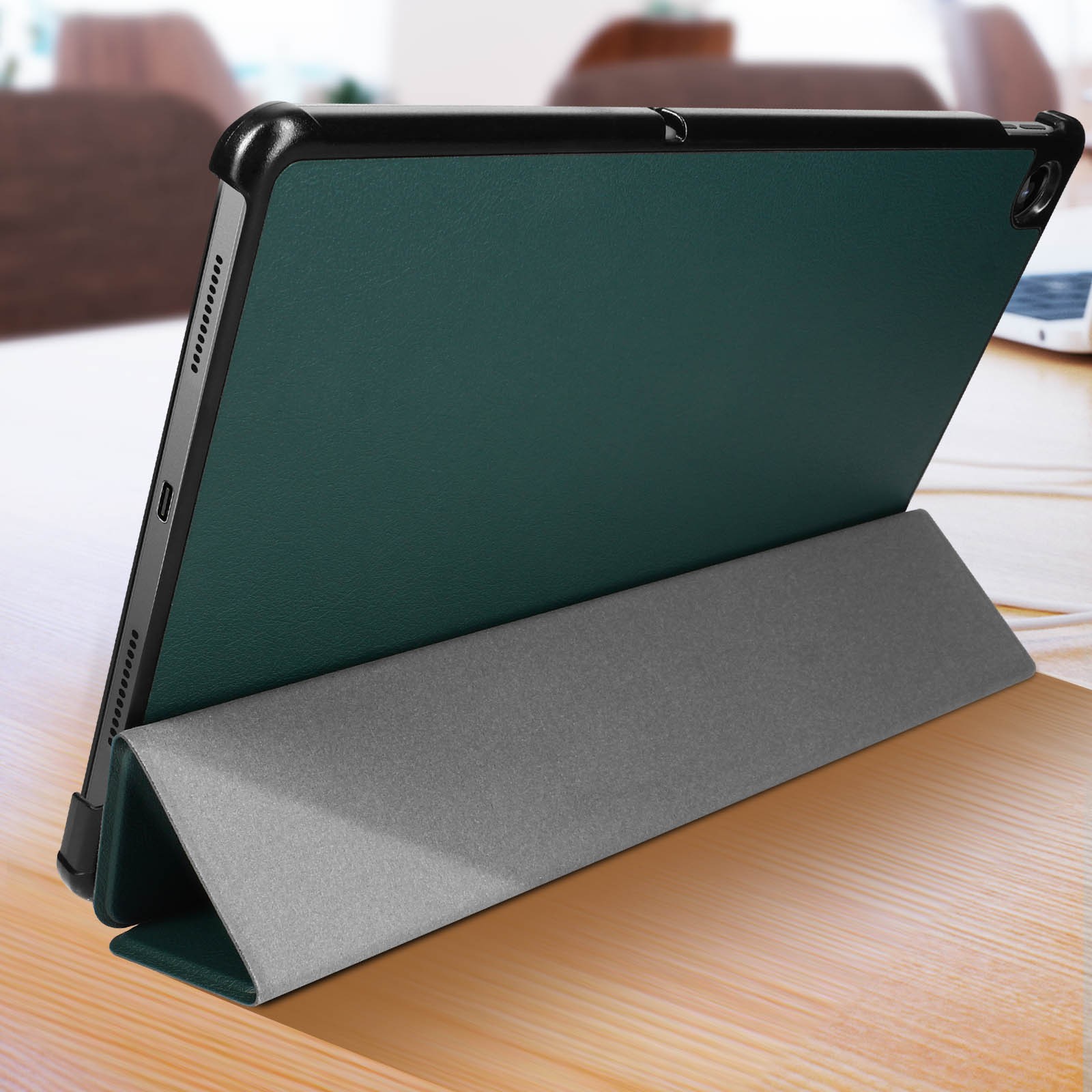 Housse rabattable Tab M10 Plus 3ème Gen design bleu vert bicolore avec support ajustable - 3