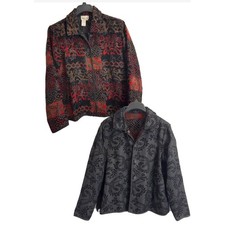 Coldwater Creek Reversible Tapestry Jacket Petite Large Red Black Floral Damask