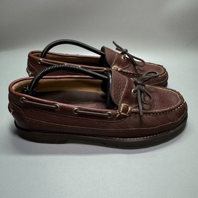 L.L. Bean Allagash Bison Leather Loafers Penny Boat Shoes Slip-On Mock Toe Sz10 