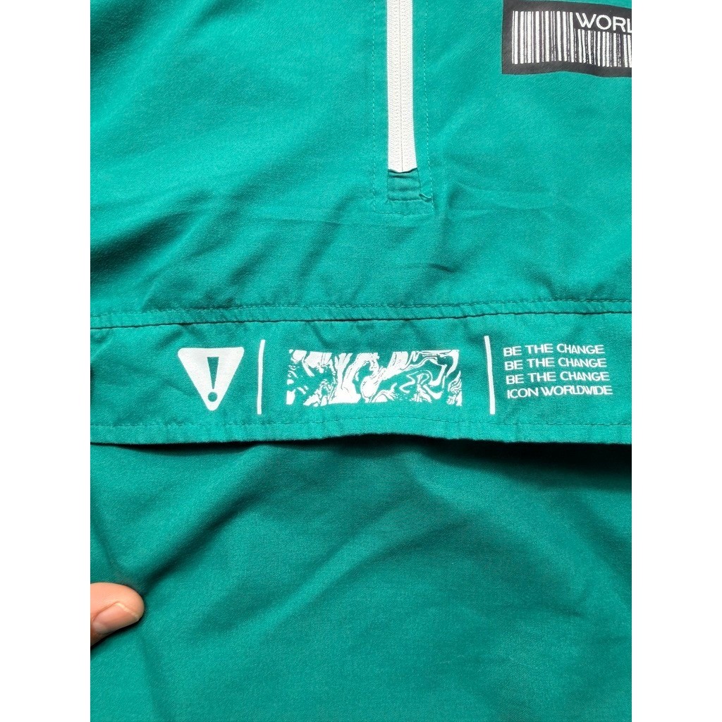 Rue21 Mens Teal Green Graphic Anorak Windbreaker Jacket Medium Worldwide Barcode - second product detail image