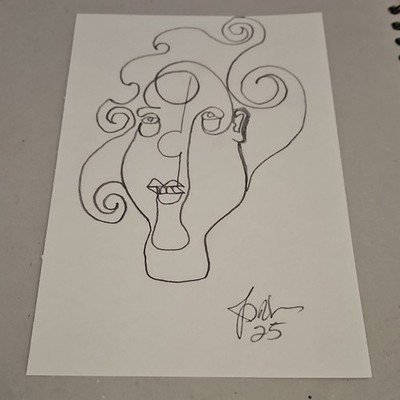 Original Minimalist one- Line Drawing Abstract Signed One of a Kind 2025