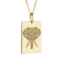 14K Gold Elephant Necklace, African Animal Talisman, Floral Pachyderm Pendant