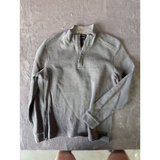 Hugo Boss Mens Grey Quarter Zip Pullover Regular Fit Mock Neck Sweater Large