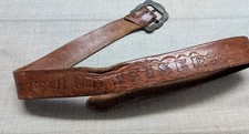 1970s vintage BUDWEISER buckle belt 36 leather TOOLED cowboy WESTERN brass