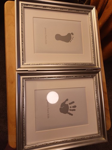Pottery Barn Silver Leaf Handprint & Footprint Hinged Frame 8X10 each side