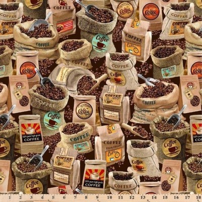 Espresso Yourself Java Java Java Brown 100% Cotton Fabric By half yard
