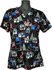 Women  s MED COUTURE Santa Elf Black Scrub Top Size Medium 0233