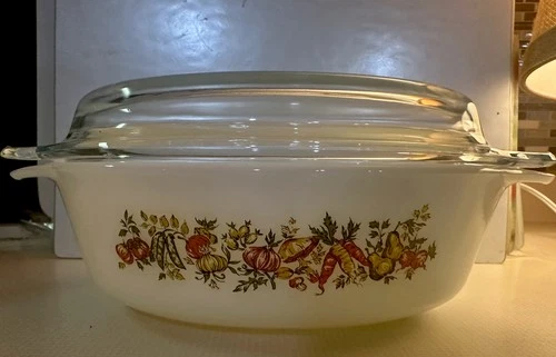 Vintage Anchor Hocking 433 Oval Casserole Dish Vegetable Harvest 1.5 Quart W/Lid