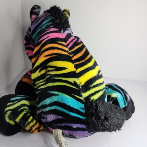 Toys R Us Plush Neon Rainbow Zebra Stuffed Animal 15” Floppy Plush Toy 2015 - Picture 6 of 10