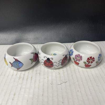 3 Miniature Cups for  Tea/saki/dip/sauce/ Ring Gift Lady Bug Fish Flower Design