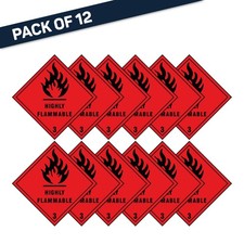 Highly Flamable Hazard Diamond Multi Pack 100mm x 100mm Adhesive Vinyl Sticker