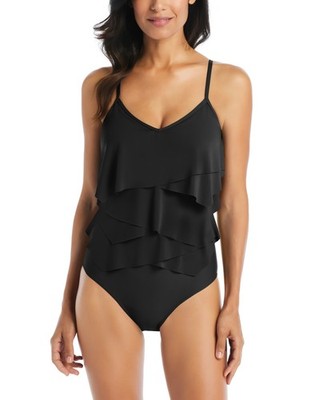 Beyond Control Women's Solid Citizen Tiered One-Piece Swimsuit Women's Black 12