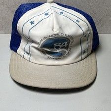 VTG Trucker Hat Blue Snapback Cap Mesh Louisiana World Expo 1984 Made in USA