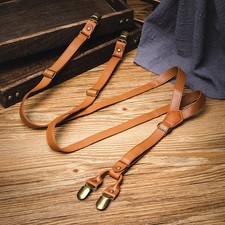 Quality Vintage Pu Leather Strap 4 Clips Suspenders Non-slip Trousers Braces 2cm