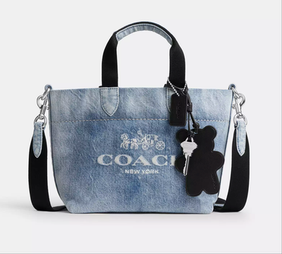 超美品 26ss blurhms Nylon Coach JK セージ　3 NWT COACH CEB33 Mini Tour Tote Bag In Loved Denim Silver/Light