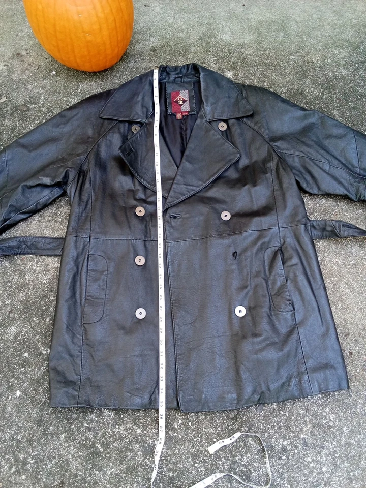 Gabardina de cuero G3 mediana de colección para hombre doble botonadura Mob Grunge chaqueta gótica Foto 4 de 4