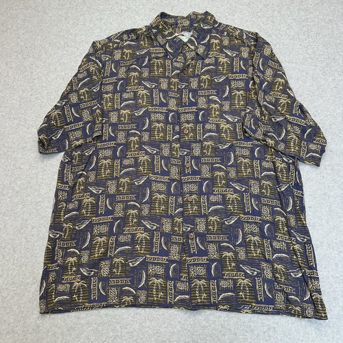 Reyn Spooner, Vintage Reyn Spooner Hawaii Pineapple Palm Tree Large Short Sleeve Button Shirt