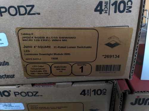 5件装-Juno JPDZ4 Podz 4英寸无罐方形LED筒灯,CCT可选,120伏 - 第 2 张/共 6 张