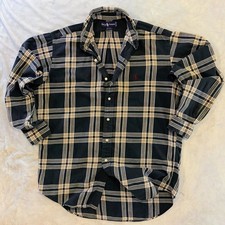 Vintage Polo Ralph Lauren Blaire Shirt L Black Cream Plaid Red Pony NMI USA Made