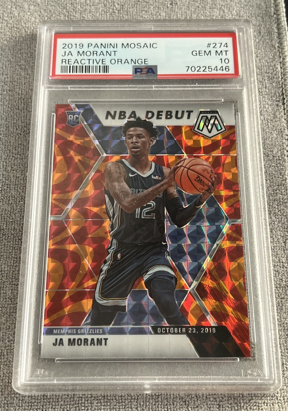 2019 Mosaic Ja Morant #274 RC Reactive Orange Prizm PSA 10 GEM MINT Rookie