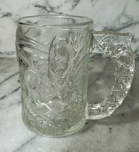 McDonald's Clear Embossed Glass Advertising Mugs w/ Handles, Set of 5