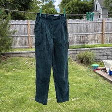 Women  s Vintage Dark Green Corduroy Pants, 22  Waist, New Without Tags