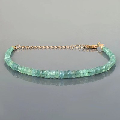 Natural Colombian Emerald Beaded Bracelet 925 Sterling Silver Handcrafted 22cm