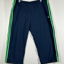 Adidas Track Pants Womens L Navy Green 3 Stripes Elastic Waist Embroidered Logo